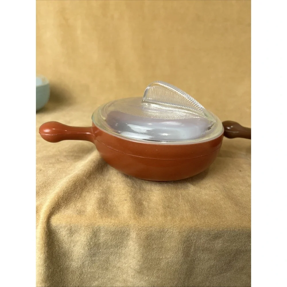 GLASBAKE GLASS CASSEROLE BOWL SET OF 4 W/ 3 LIDS VINTAGE 1950's MCM